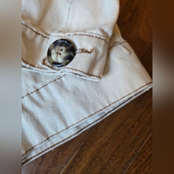Free People Ivory Eisenhower Slouchy Denim Jacket Size Oversized Preppy - Picture 5 of 6